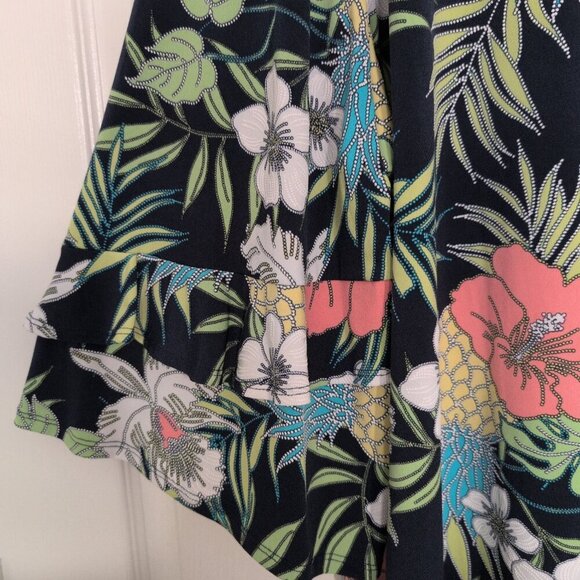 Ruby Rd Floral Shirt Womens Size 3X Blue Stretch Tropical Casual Tiered Sleeves - Picture 3 of 10